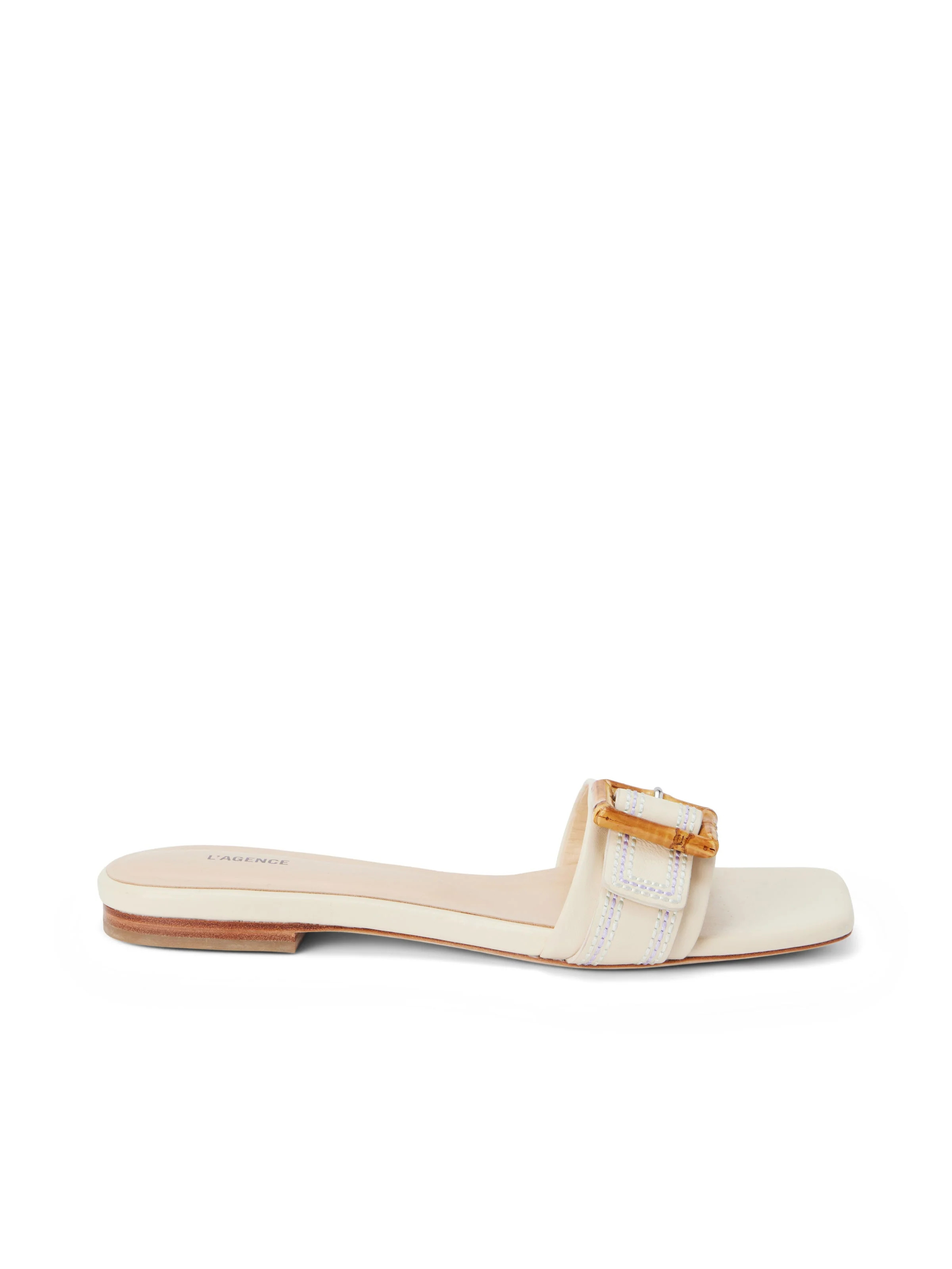 L'AGENCE - Aurelie Buckle Slide Sandal in Ecru Leather | L'Agence