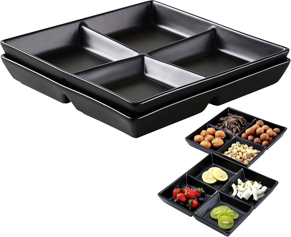 Bruntmor Christmas Snacks Dinner Serving Tray Dish in Black |10 x 10 inch Set Of 2 Decorative Cer... | Amazon (US)