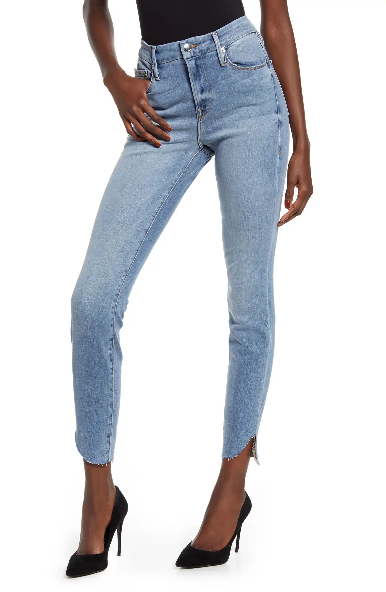 Good American Good Legs High Waist Cascade Hem Skinny Jeans (Blue 605) (Extended Sizes) | Nordstrom | Nordstrom