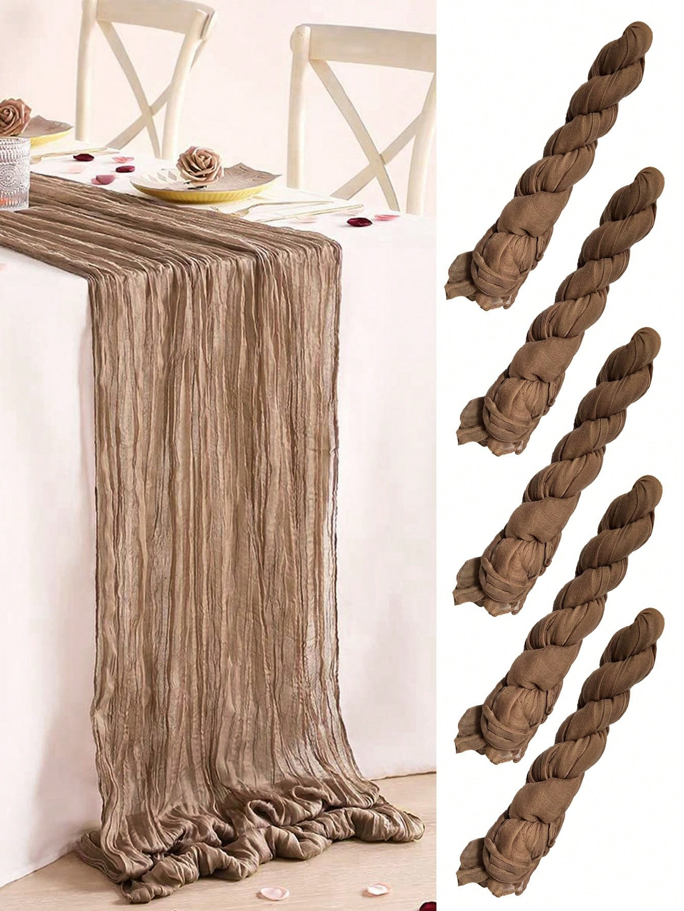 5pcs 90*180cm Brown Pleated Table Runner Perfect For Wedding Party Room Table Decoration, Wedding... | SHEIN