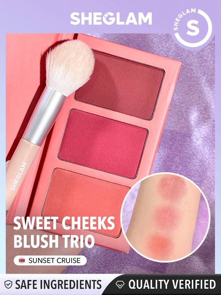 SHEGLAM Sweet Cheeks Blush Trio-Sunset Cruise 3-Clolor Powder Blush Palette Non-Fading Multi-Use ... | SHEIN