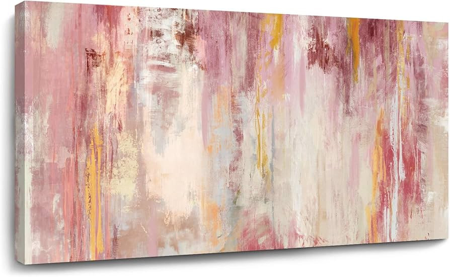 Kureful Abstract Wall Art Large Wall Decor Pink Artwork 20"x 40" Pictures Gold Paintings for Bedr... | Amazon (US)