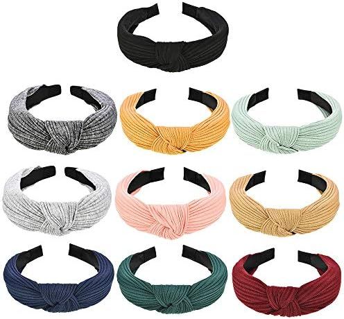 10 Pieces Wide Plain Headbands Knot Turban Headband Fashion Elastic Hairband for Women and Girls, 10 | Amazon (US)
