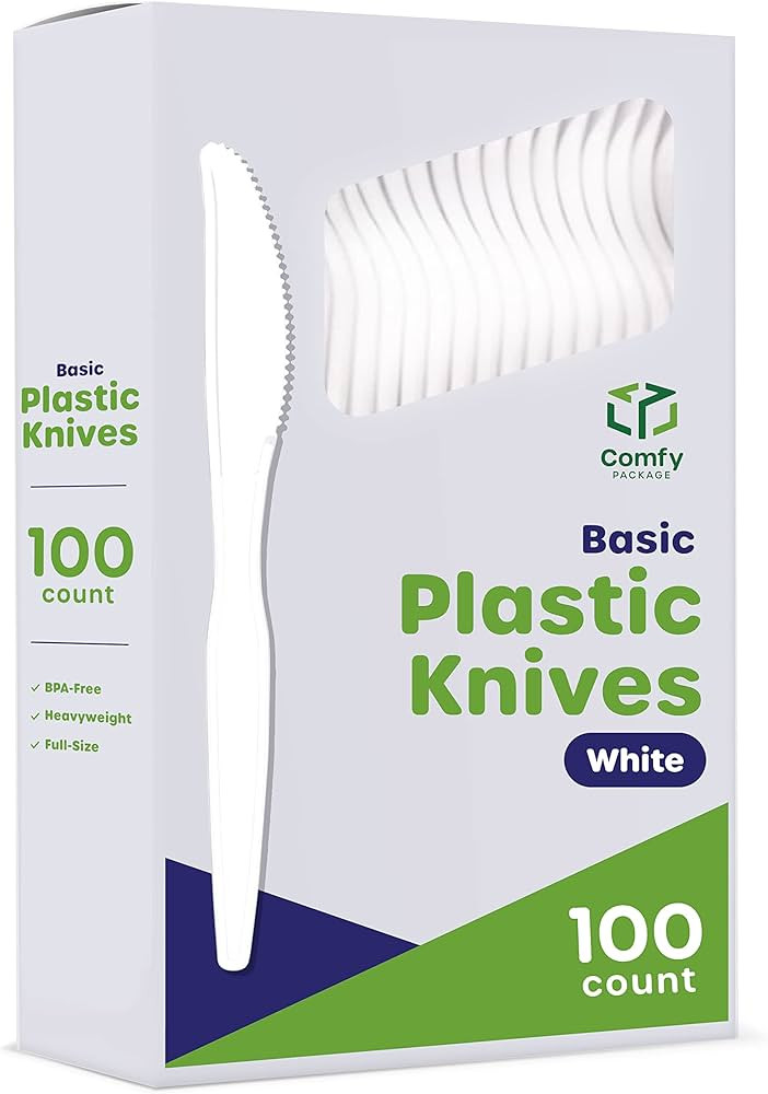 Comfy Package [100 Pack Heavy Duty Disposable Basic Plastic Knives - White | Amazon (US)