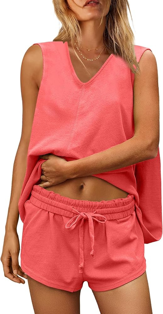 ReachMe Womens 2 Piece Lounge Set Sleeveless Matching Sets Loungewear Set Summer Shorts Set Beach... | Amazon (US)