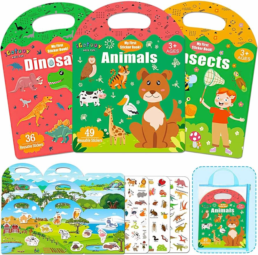 iGetooy Reusable Sticker Books for Kids, 3 Sets Jelly Quiet Book, 126 Pcs Restickable Stickers fo... | Amazon (US)