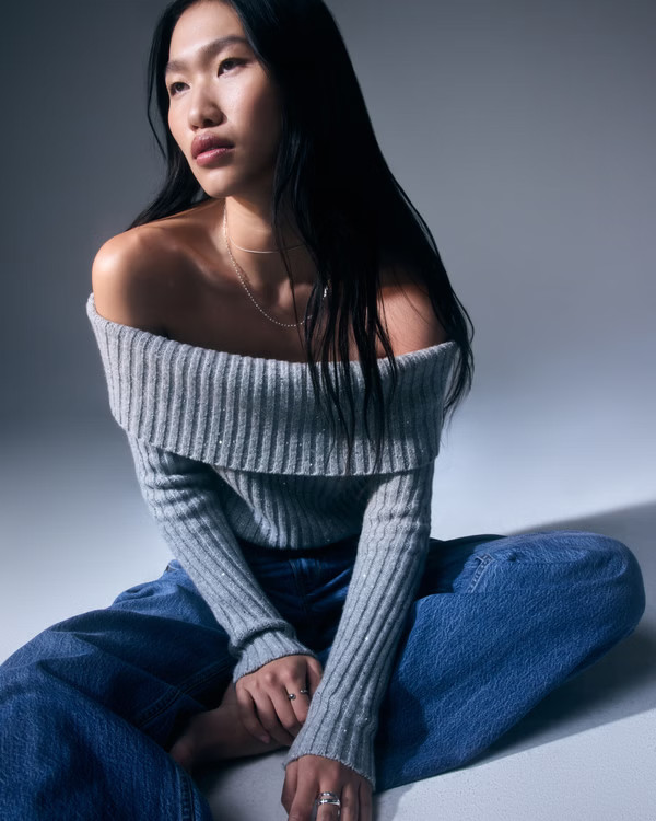 Women's Ribbed Foldover Off-The-Shoulder Sweater | Women's Party Collection | Abercrombie.com | Abercrombie & Fitch (US)