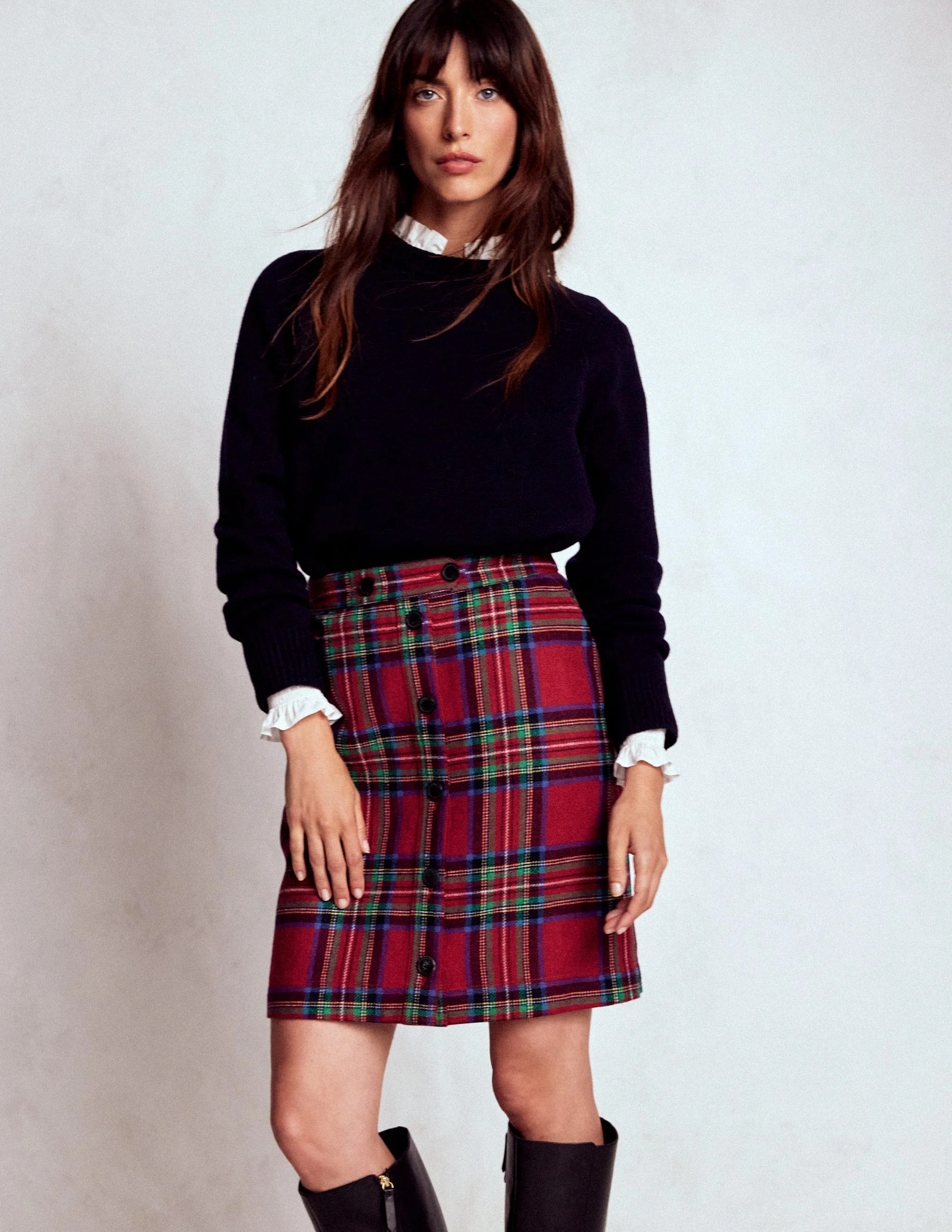 Cecelia Wool Skirt-Red, Blue and Green Check | Boden UK