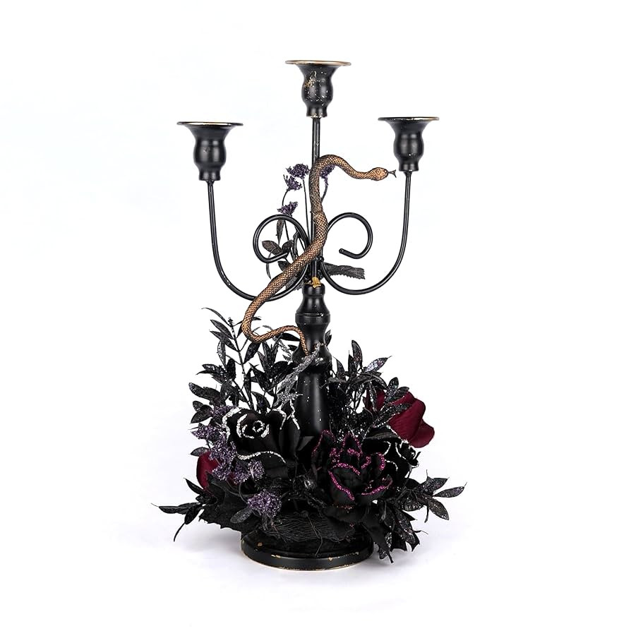 Halloween Candle Holder, 3 Arms Metal Candelabra, Black Candlestick Holder, Gothic Spooky Hallowe... | Amazon (US)