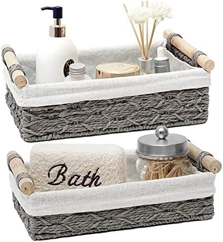 DUOER Round Paper Rope Storage Basket Wicker Baskets for Organizing with Handle Decorative Storag... | Amazon (US)