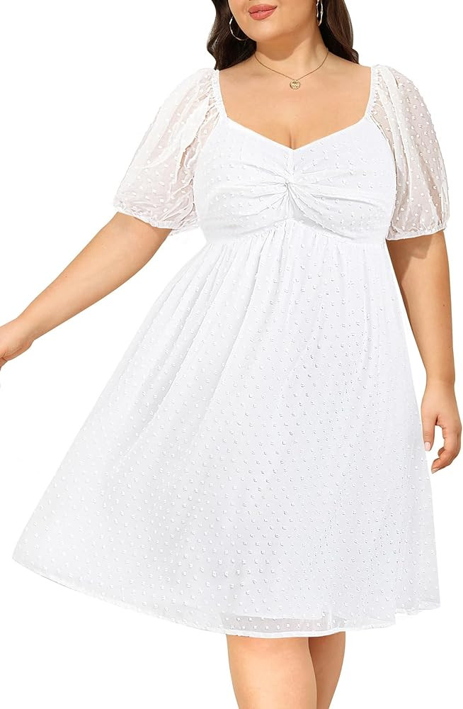Plus Size Graduation Dress - Summer Swiss Dot Sweetheart Neckline Short Sundress Puff Sleeve Cute... | Amazon (US)