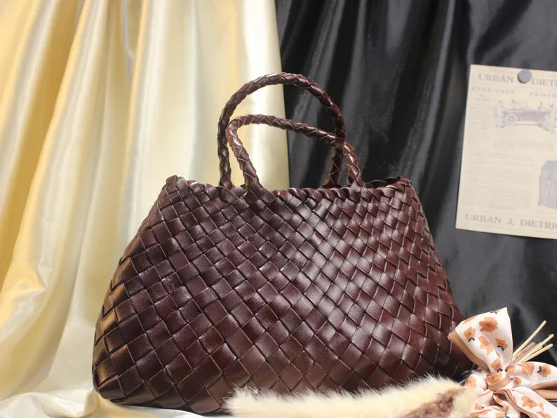 Leather Weaving Bag Handwoven Basket Handmade Leather Woven Tote Bag HOBO BAG Lightweight Complim... | Etsy (US)