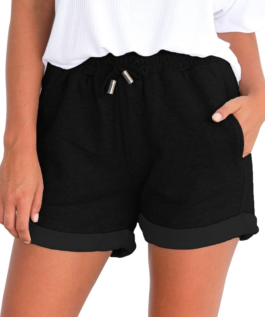 Tengo Women Summer Beach Shorts Juniors Folded Hem Shorts with Drawstring | Amazon (US)