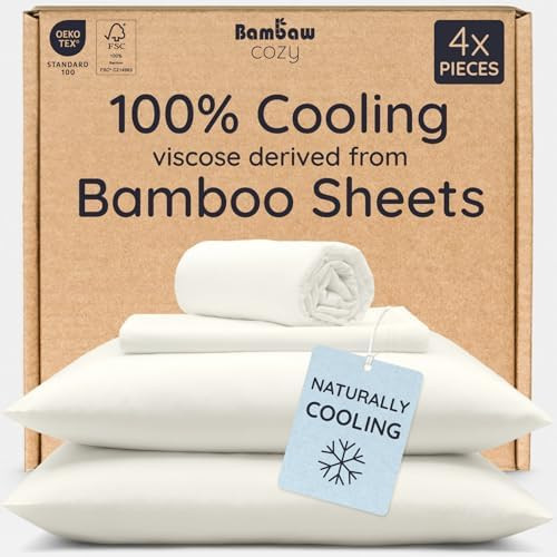 Bambaw 100% Viscose Derived from Bamboo Sheets King Size Set – 4pcs King Size Cooling Sheets fo... | Amazon (US)