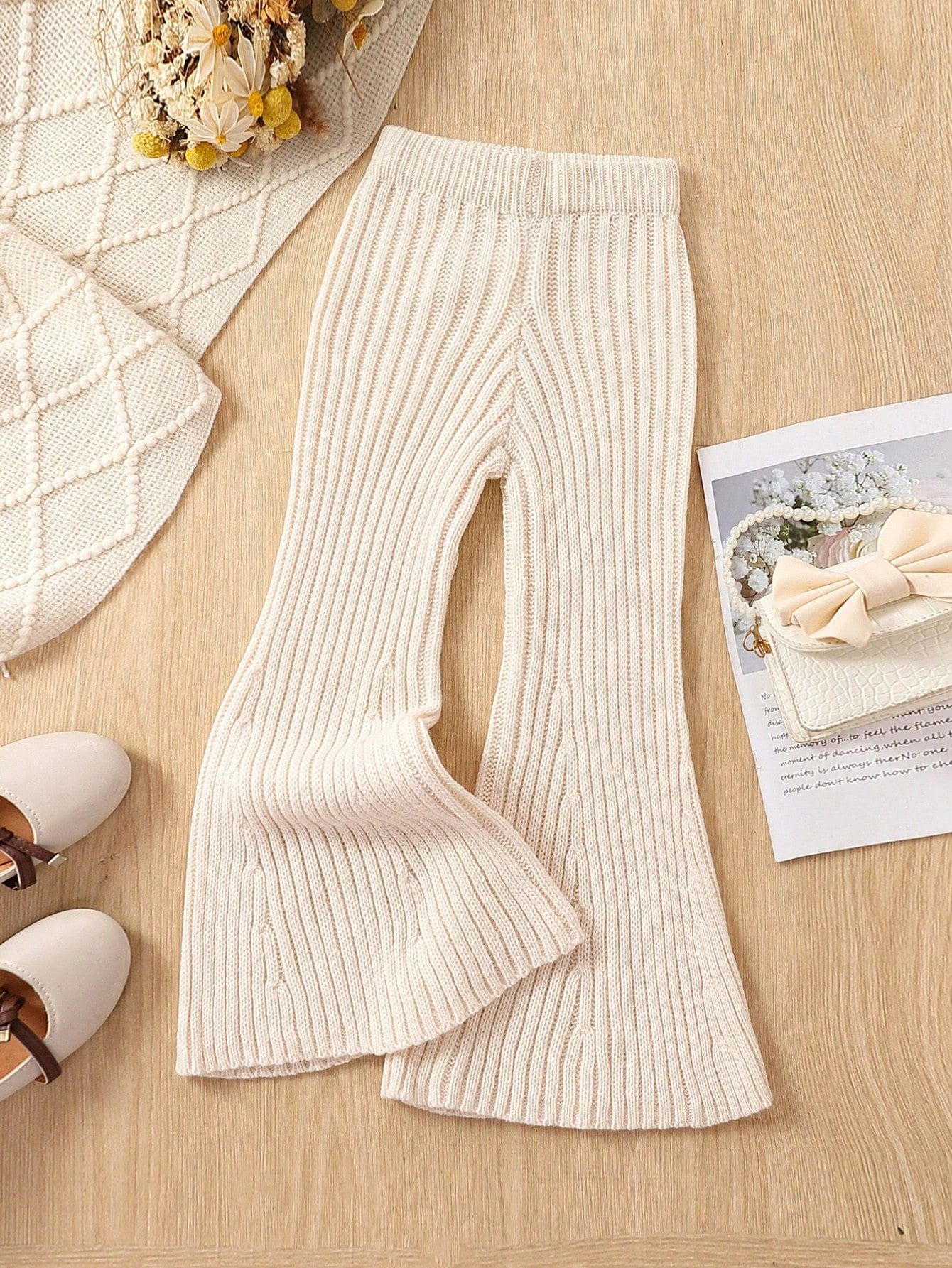 Young Girl Solid Flare Leg Knit Pants | SHEIN