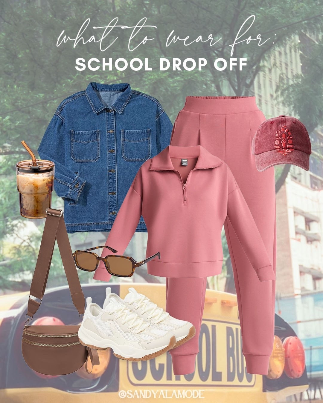 What to wear for school drop off. Car line outfit. School drop off outfit. Mom style. Walmart fashion. Walmart matching lounge set. Fall lounge style. Fall athleisure. Amazon oversized denim jacket. Target sneakers. Amazon bum bag  

#LTKSeasonal #LTKStyleTip #LTKFindsUnder100