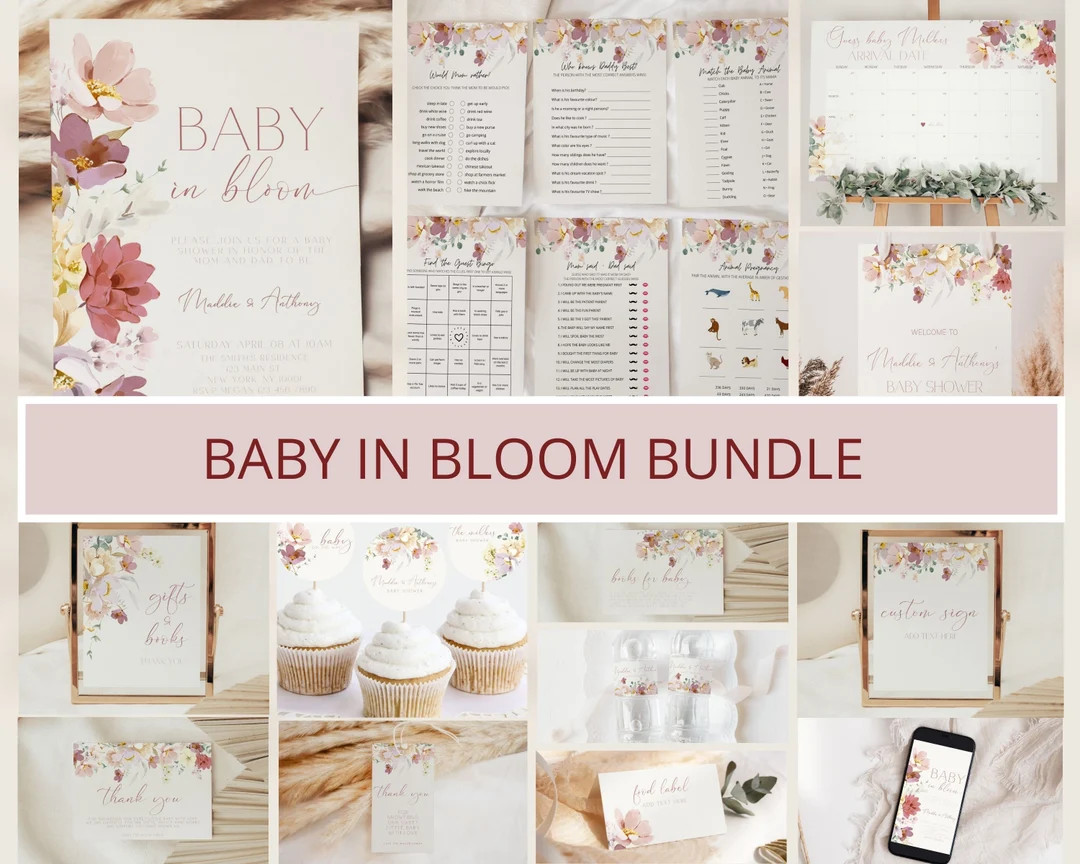 Baby in Bloom Baby Shower Invitation Bundle, Baby in Bloom Baby Shower Bundle, Baby in Bloom, Spr... | Etsy (US)