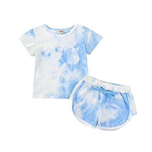 Aruzig Toddler Baby Girl Summer Outfits Tie dye Short Sleeve T-Shirt and Shorts 2Pcs Clothes Set for Girls (White Blue, 4-5T) | Amazon (US)