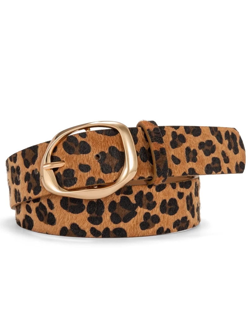 Punplita Women Belt Faux Fur Belt Leopard Print with Statement Gold Buckle Chic Style | Walmart (US)