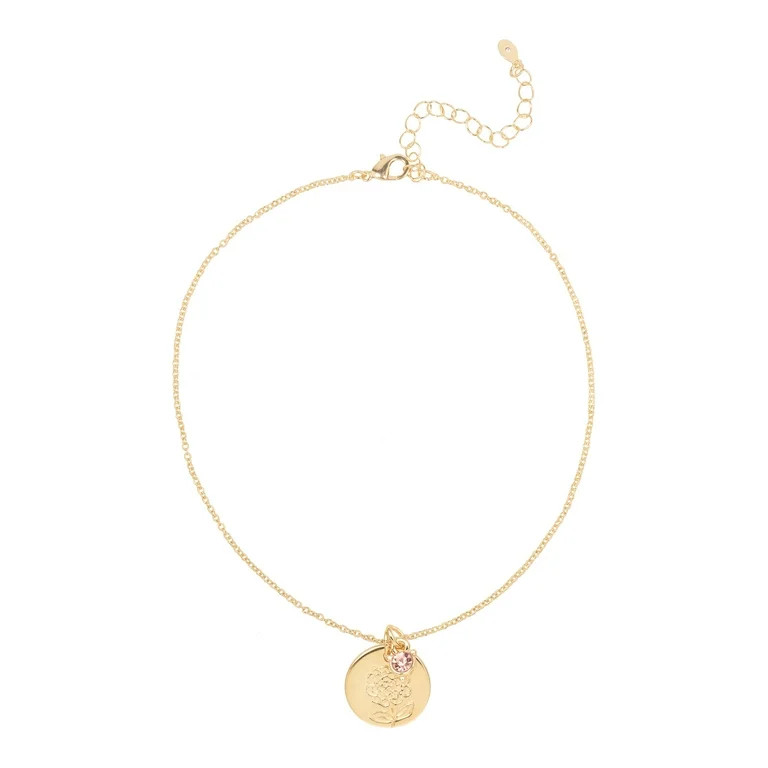 Time and Tru Women’s October Birthstone Necklace, Gold Tone Chain with Light Rose Stone & Marig... | Walmart (US)