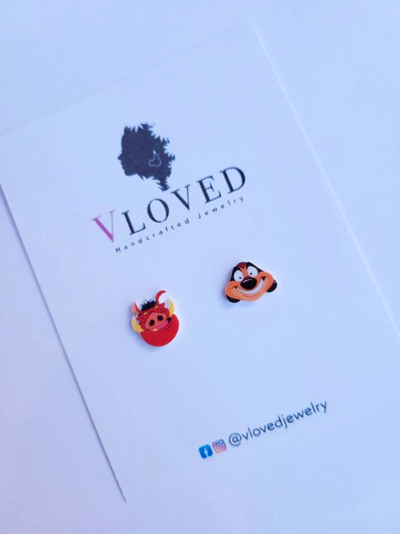 Timon and Pumbaa Inspired Stud Earrings, Disney Necklace, Disney Choker, Disney Jewelry, - Etsy | Etsy (US)