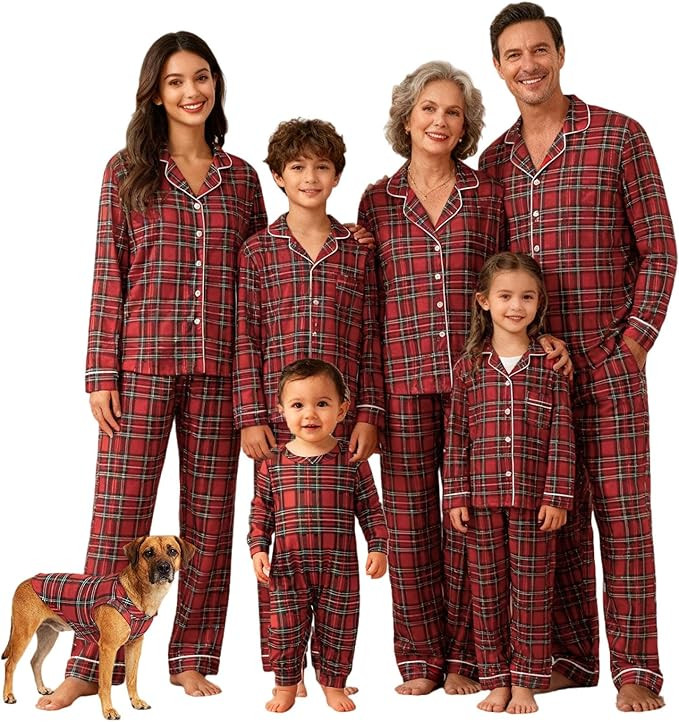 ​Family Christmas Pajamas Matching Sets-Button Down Buffalo Plaid Long Sleeve Holiday Pjs Sets ... | Amazon (US)