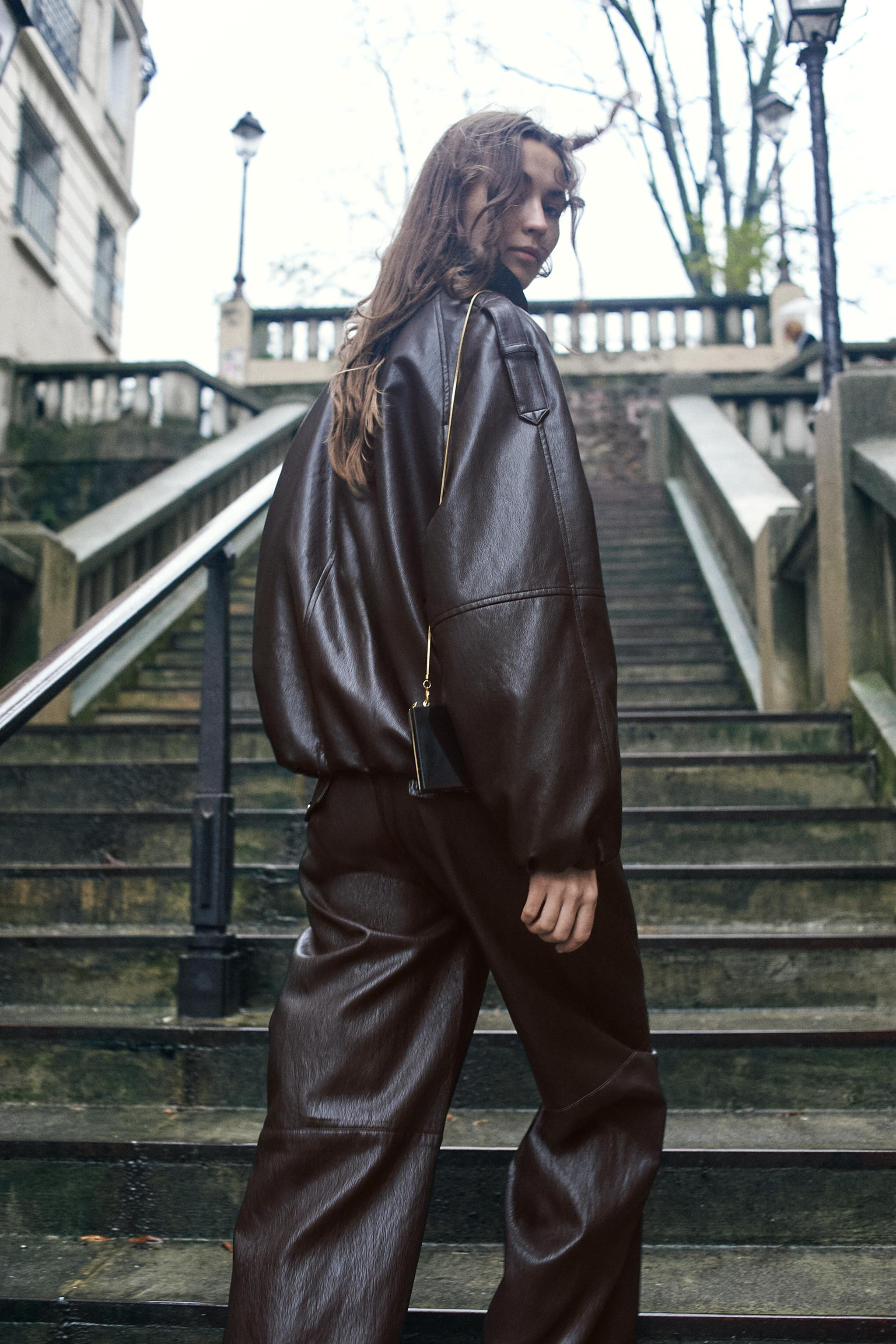 FAUX LEATHER HIGH COLLAR JACKET | Zara US