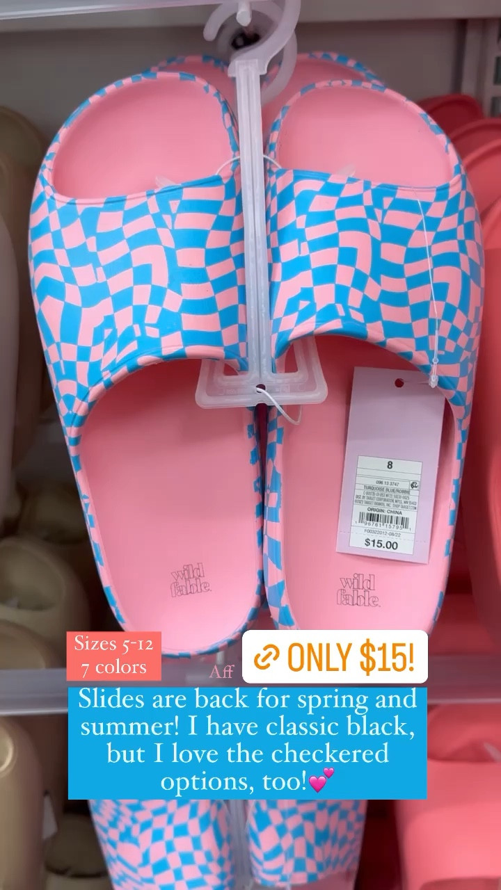 Slides are back for spring and summer! These target sandals are only $15 and come in 7 colors! Black slides, checkered slides, pink slides, lavender slides, orange slides, pink sandals, black sandals, checkered sandals, lavender sandals, spring break shoes, spring break outfit, spring break trip, spring break slides, beach slides, beach sandals, orange sandals, target finds, sandals under $15, sandals under $20, slides under $20, slides under $15, target new arrivals 

#LTKU #LTKshoecrush #LTKswim