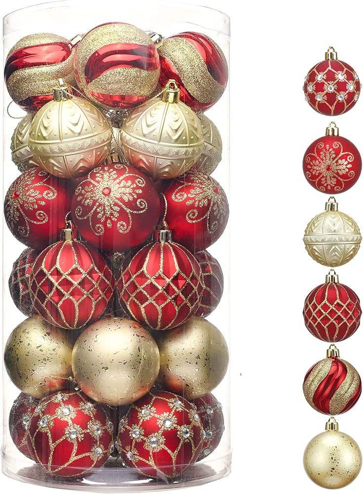 Valery Madelyn Christmas Ornaments Set, 30ct Red and Gold Shatterproof Christmas Tree Decorations... | Amazon (US)