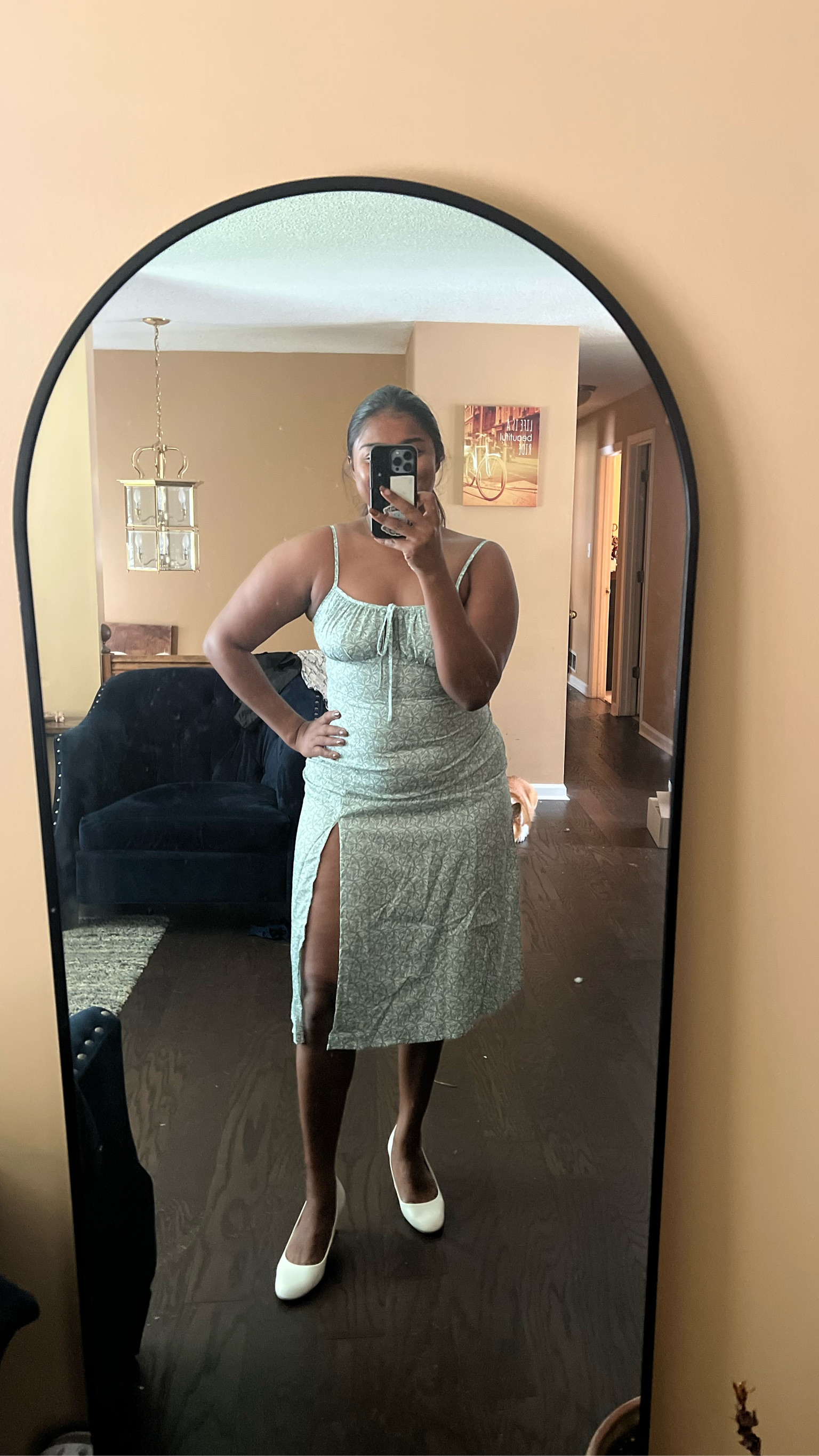 Satin floral dress. 
Size Large and fits exactly right ! 5’3 and 185lbs 

#brunch #summerdress

#LTKwedding #LTKunder50 #LTKtravel