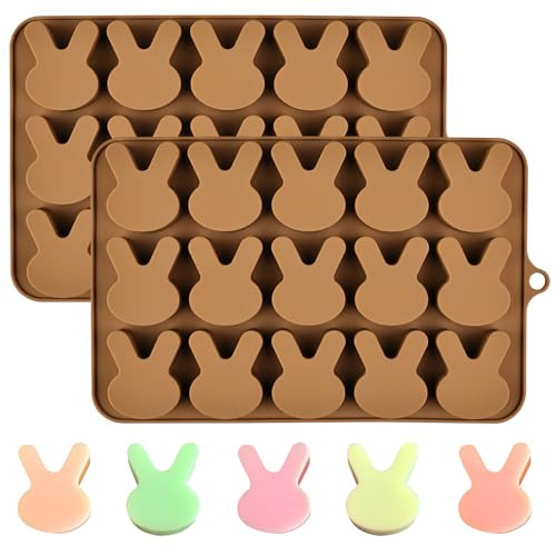 EDUEE Easter Bunny Molds 2pcs Silicone Chocolate Mold Rabbit Shape Easter Candy Mold 15 Cavity for Resin Soap Ice Cube Gummy Cupcake Decoration | Amazon (US)