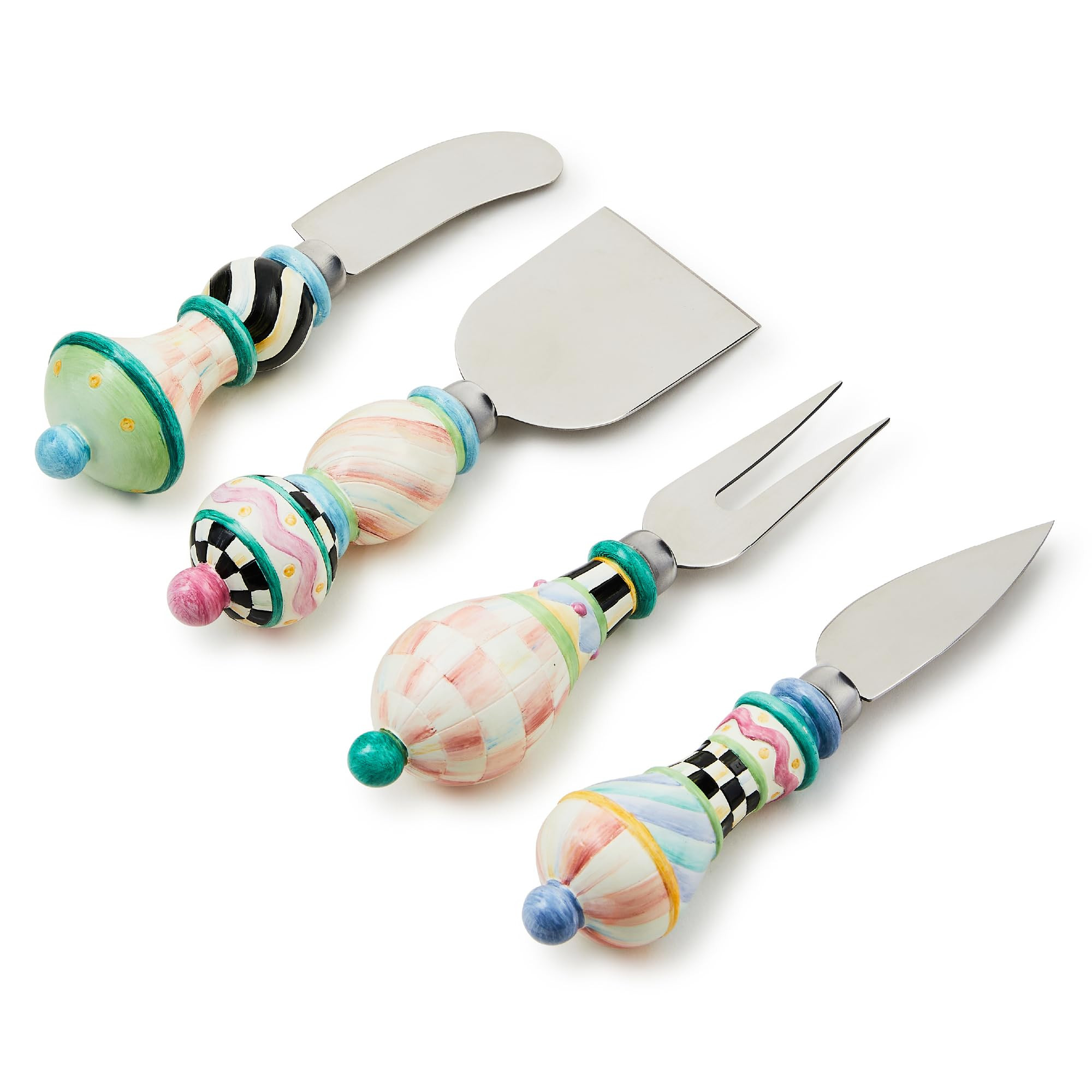 MACKENZIE-CHILDS Set of 4 Cheese Spreader Set, Stainless-Steel Butter Spreaders, Rosy Meadow | Amazon (US)