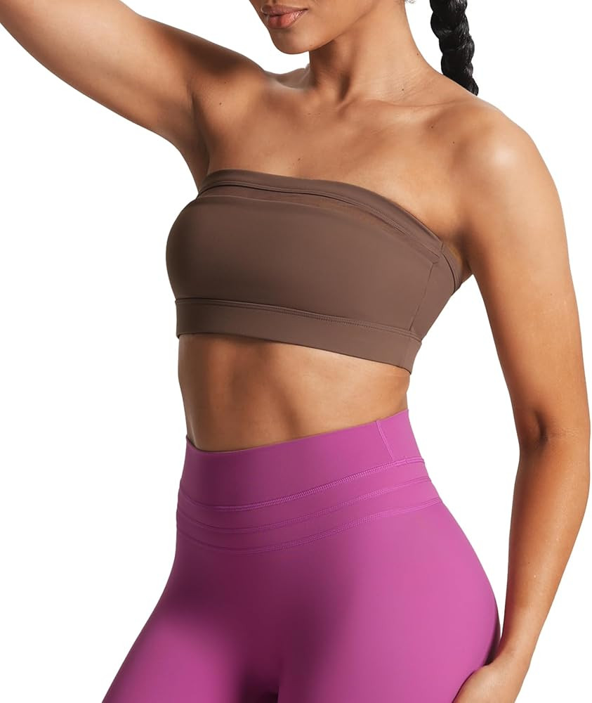 Aoxjox Women's Workout Strapless Bandeau Mesh Bras Training Fitness Running Yoga Crop Tank | Amazon (US)