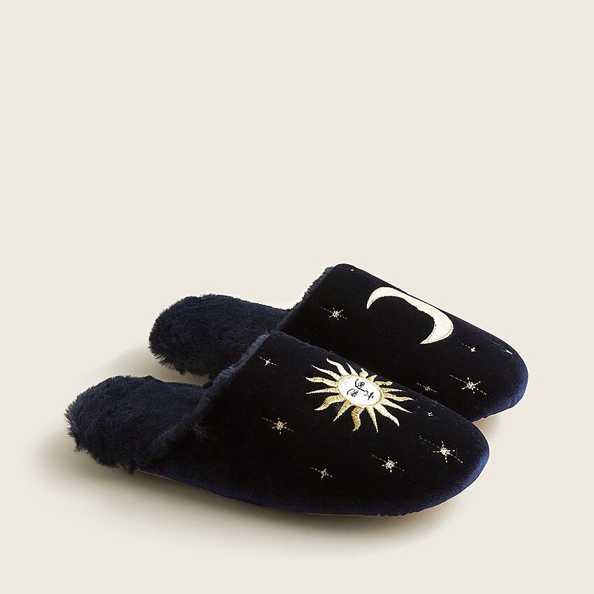 Sherpa-lined celestial embroidered slippers | J.Crew US