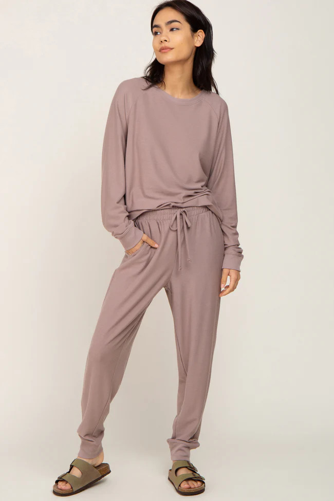 Taupe Soft Knit Long Sleeve Set | PinkBlush Maternity