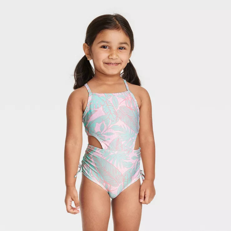 Toddler Girls' Leaf One Piece Swimsuit - Cat & Jack™ Pink | Target