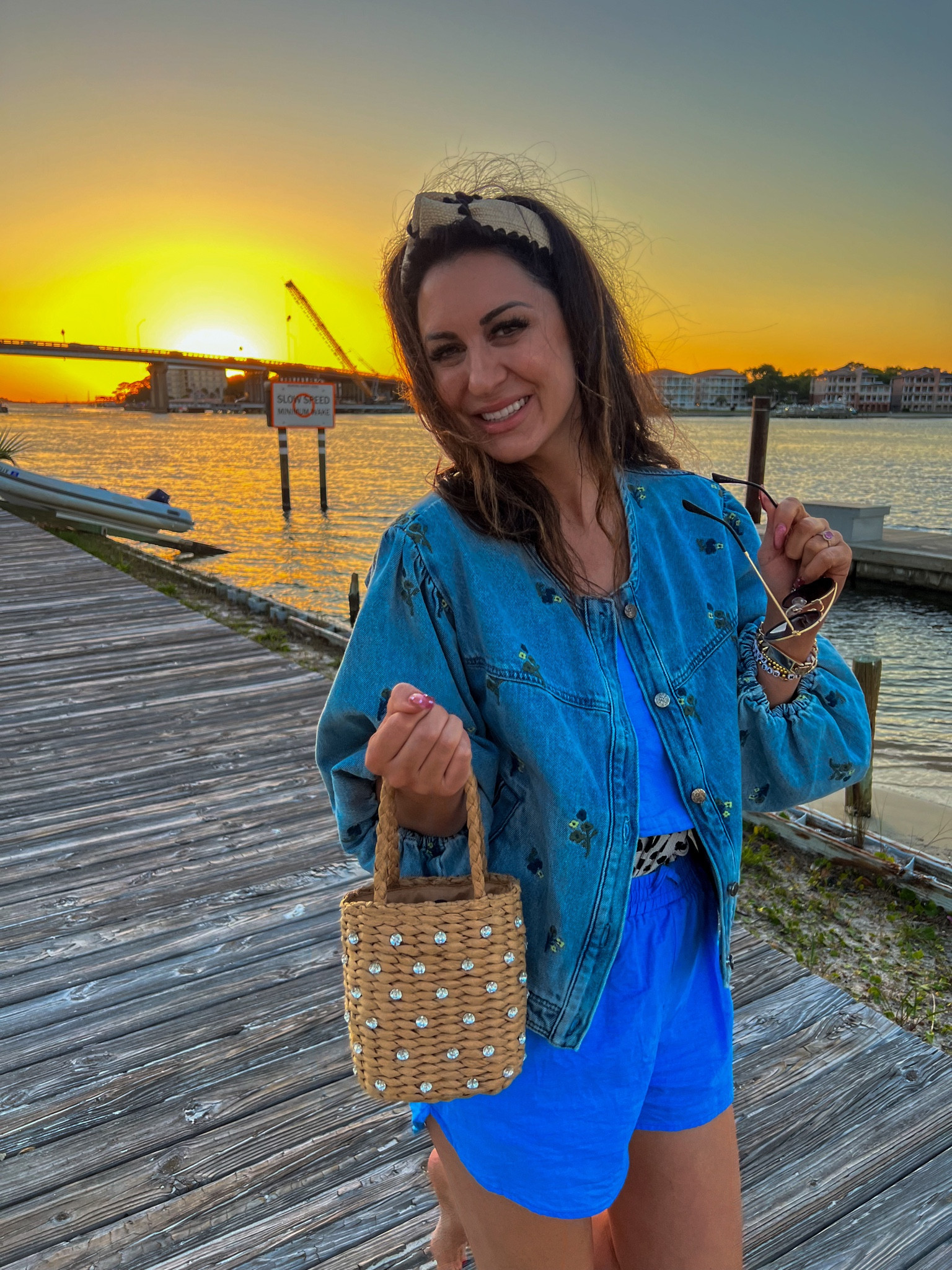 Your summer vacation outfit ☀️ How fun is this rhinestone straw bucket bag?! It’s perfect for travel outfits, bachelorette parties or honeymoon outfits. The Amazon sunglasses are perfect for summer along with the raffia headband. My favorite part of this look is the embroidered denim swing jacket from Anthro! It’s darling! The matching blue set by Buddy Love is on big time sale! I loved it for the beach. 




Nashville outfits 
Buddy love 
Matching set 
Bucket bag 
Beach bag 

#LTKitbag #LTKswim #LTKstyletip