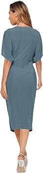 Floerns Women's Short Sleeve V Neck Twist Front Split Midi Dress Dusty Blue XL at Amazon Women’... | Amazon (US)