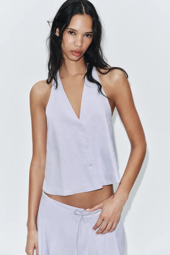 BUTTONED LINEN VEST | Zara US