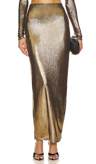 Camila Coelho Leandra Maxi Skirt in Metallic Gold. - size L | Revolve Clothing (Global)