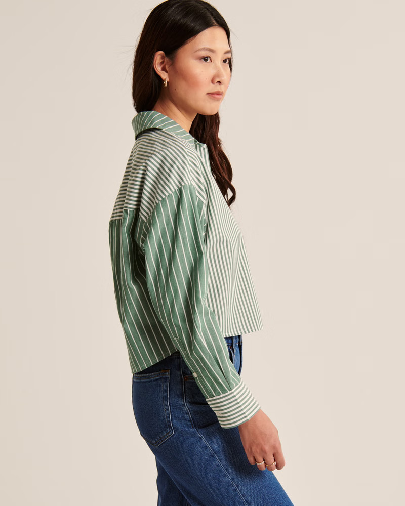90s Cropped Boxy Poplin Striped Button-Up Shirt | Abercrombie & Fitch (US)