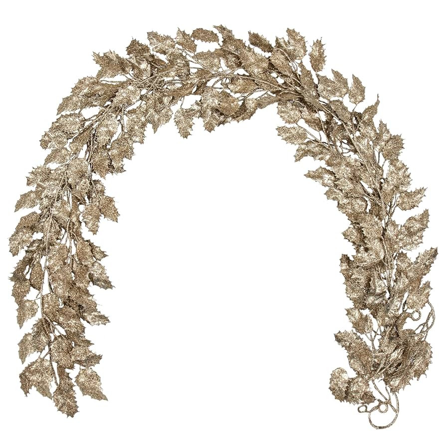 3 Pcs 6FT Christmas Garland Champagne Gold Glittered Artificial Holly Leaves for Mantle Christmas... | Amazon (US)