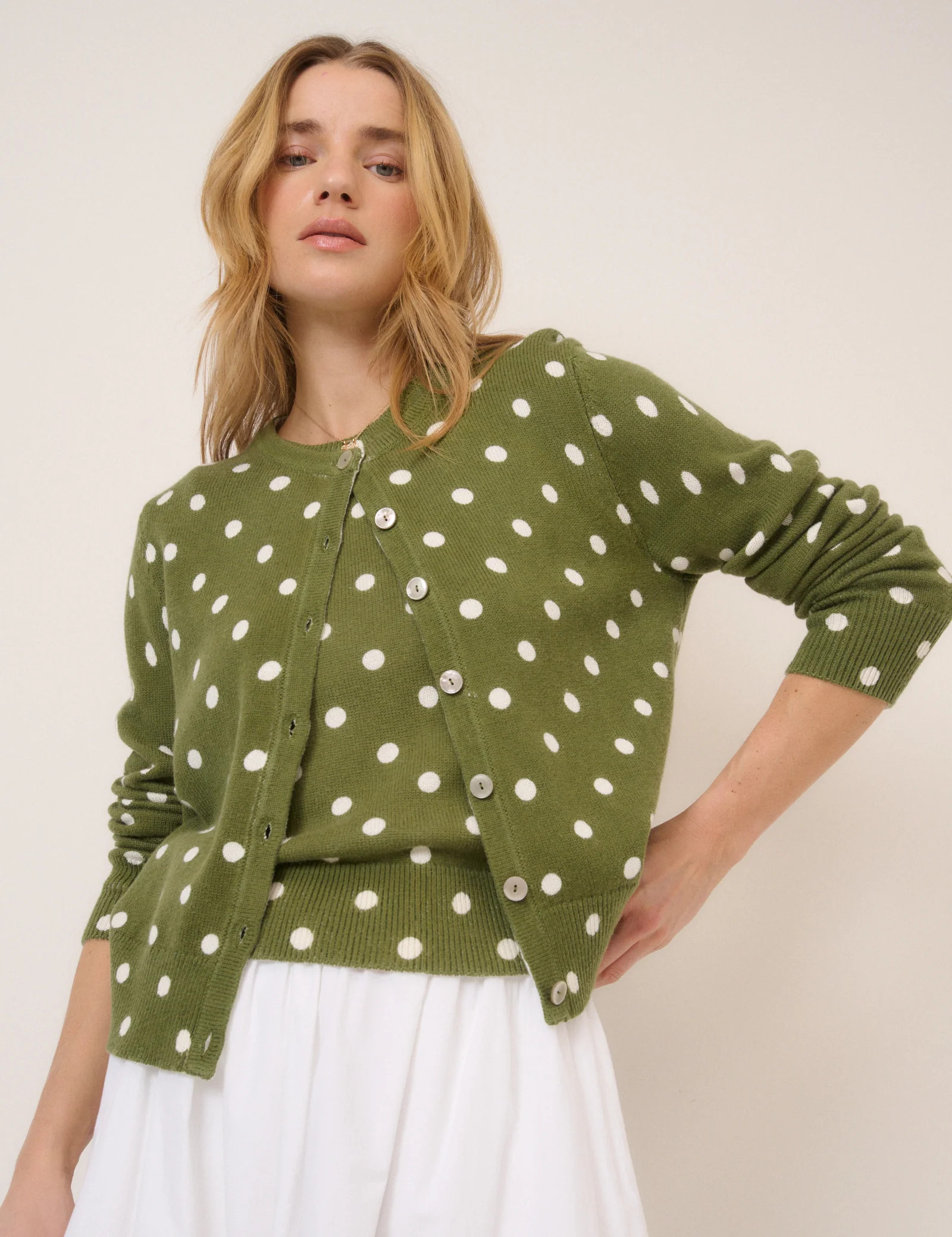 Green Polka Crew Neck Cardigan | Nobody's Child