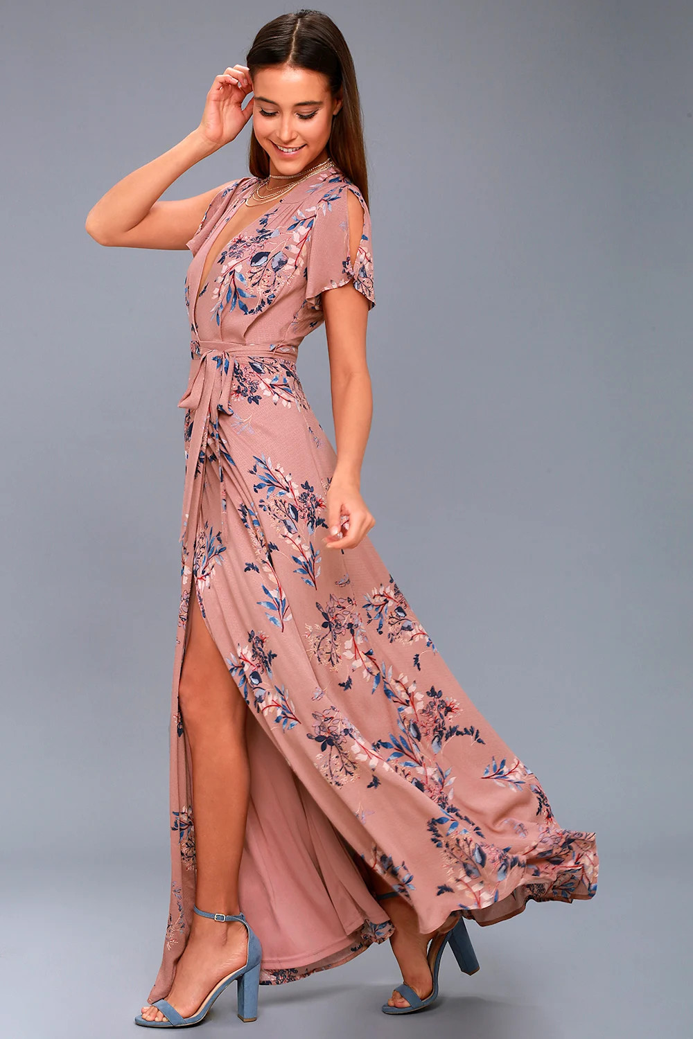 Fiorire Rusty Rose Floral Print Wrap Maxi Dress | Lulus (US)