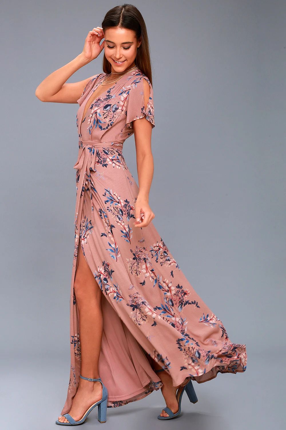 Fiorire Rusty Rose Floral Print Wrap Maxi Dress | Lulus (US)