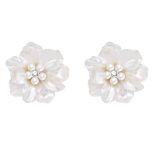 HETICA Classy Pearl Flower Stud Earrings for Women, Simplicity Flower White Pearl Camellia Stud E... | Amazon (US)