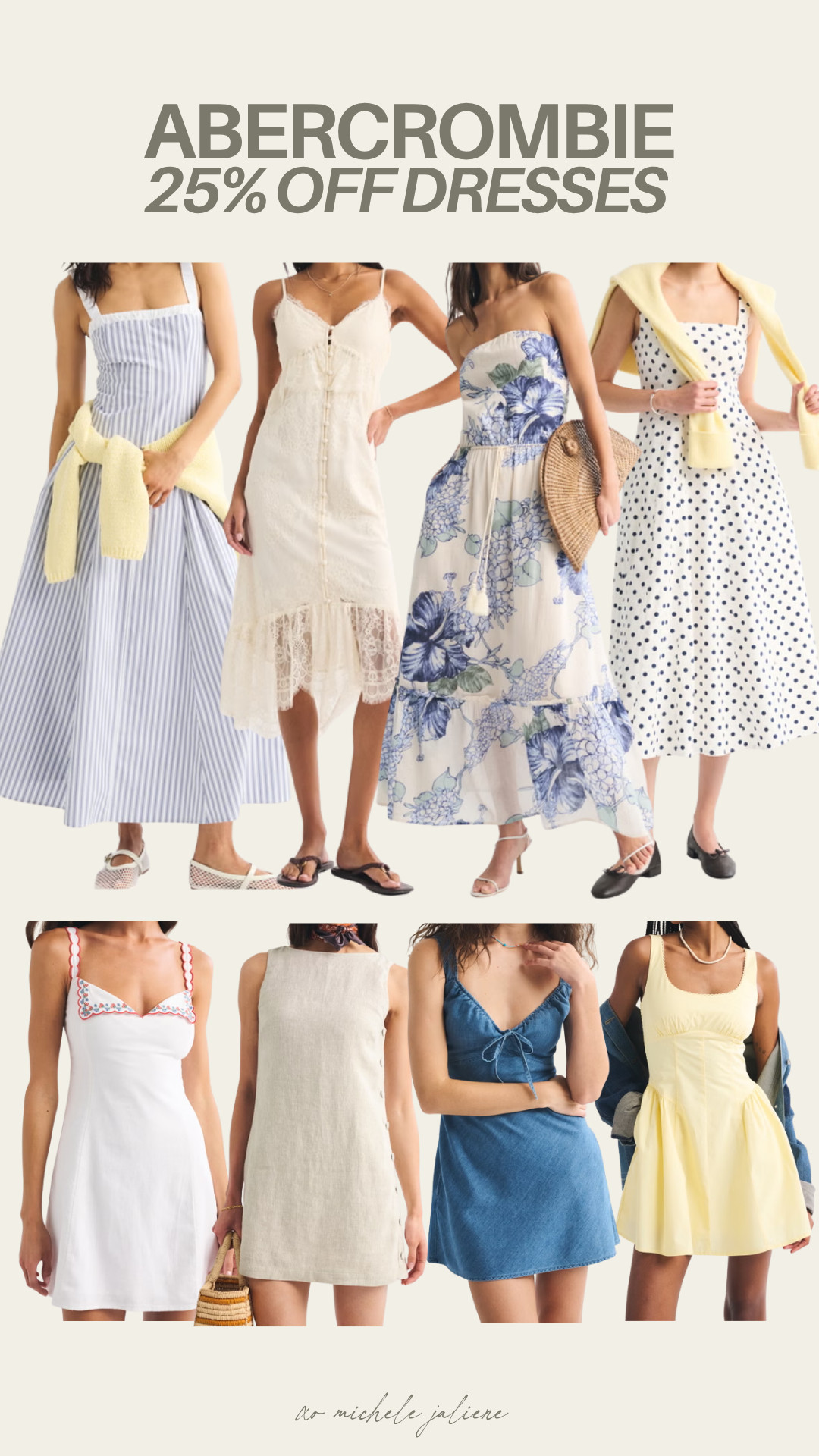 25% off all dresses from abercrombie 💛 

sale alert, summer fashion, vacation 
outfit, new arrivals, casual outfit, michele jaliene  

 #LTKxAbercrombie #LTKSeasonal #LTKSaleAlert