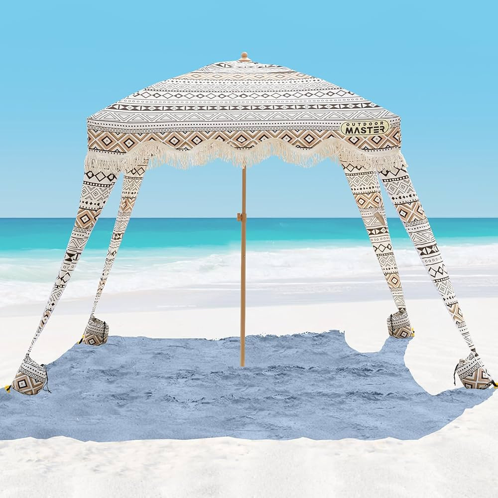 OutdoorMaster Beach Cabana with Fringes, Portable 6' x 6' Beach Canopy for Sand, Easy Set Up Beac... | Amazon (US)