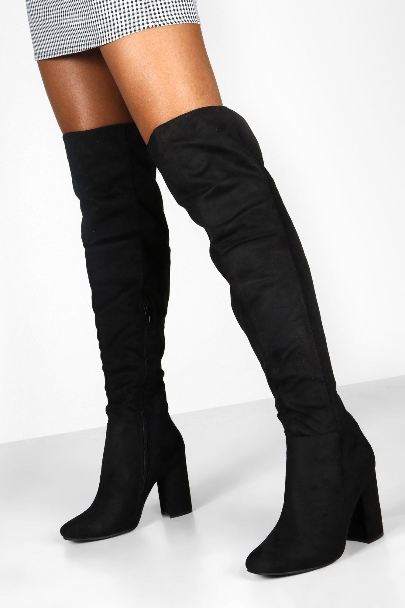 Womens Block Heel Over The Knee Boots - Black - 10 | Boohoo.com (US & CA)