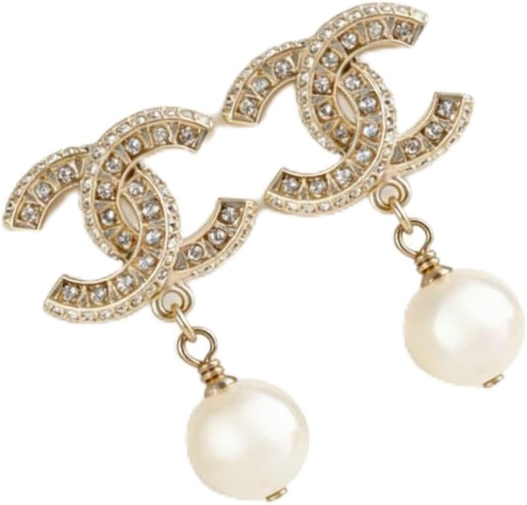 Crystal Embellished Drop Earrings with Pearl Pendant, Gold-Tone | Amazon (US)